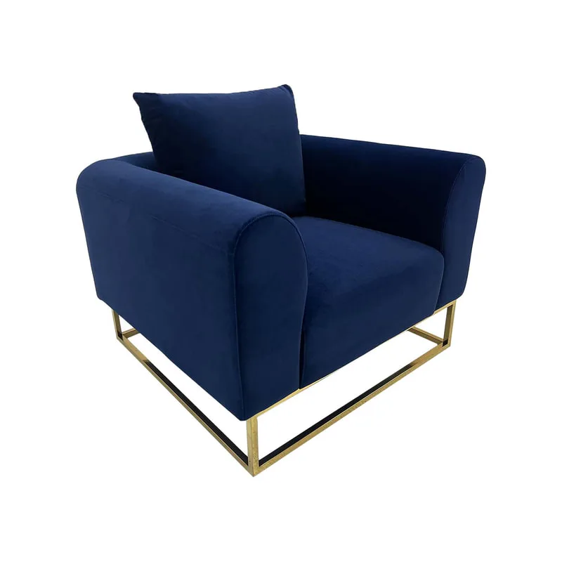 F-SN126-MB Empire single seater sofa in midnight blue velvet with gold frame