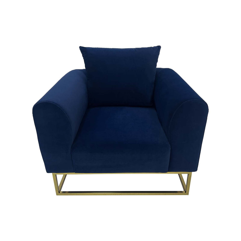 F-SN126-MB Empire single seater sofa in midnight blue velvet with gold frame