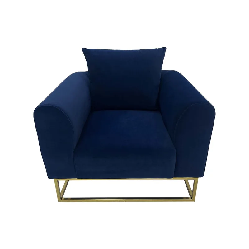 F-SN126-MB Empire single seater sofa in midnight blue velvet with gold frame