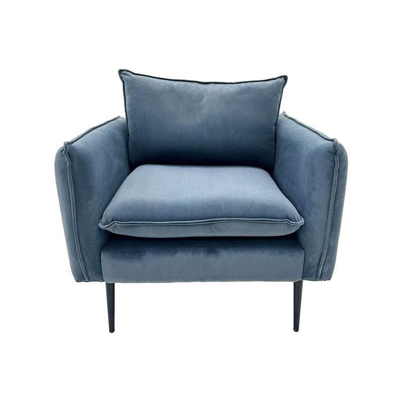 F-SF130-DG Lusso single seater sofa in dark grey velvet with black legs