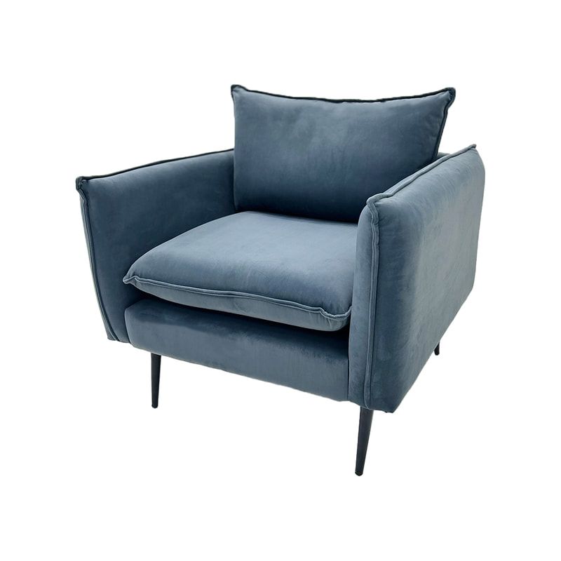 F-SF130-DG Lusso single seater sofa in dark grey velvet with black legs