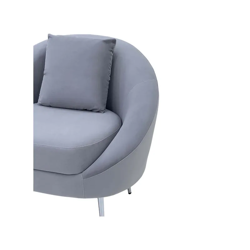 F-SN131-SI Orbit single seater sofa in silver grey velvet with silver legs