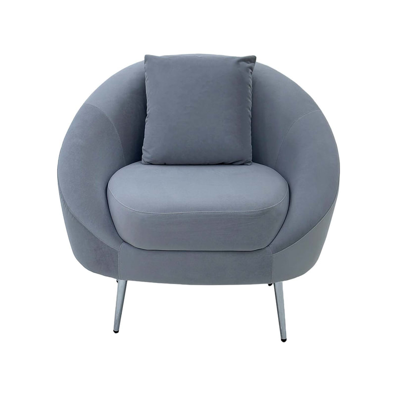 F-SN131-SI Orbit single seater sofa in silver grey velvet with silver legs