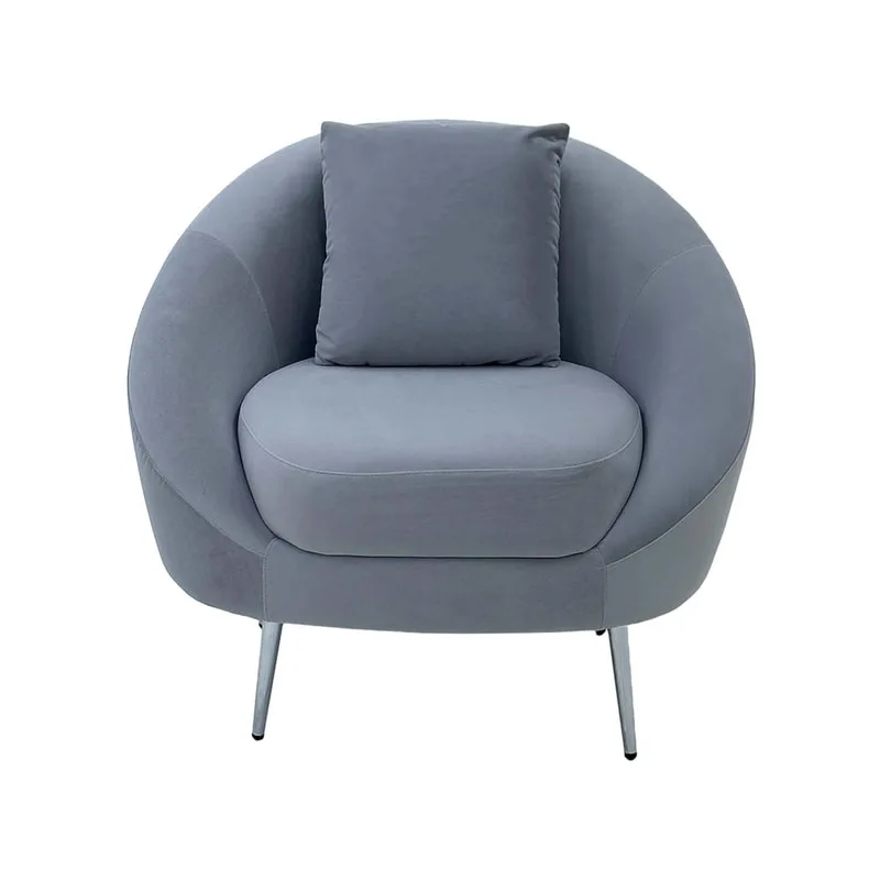 F-SN131-SI Orbit single seater sofa in silver grey velvet with silver legs