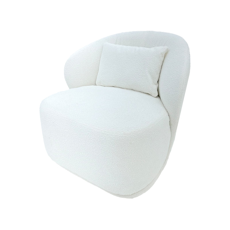 F-SN133-WH Blanca single seater sofa in white boucle fabric with gold base
