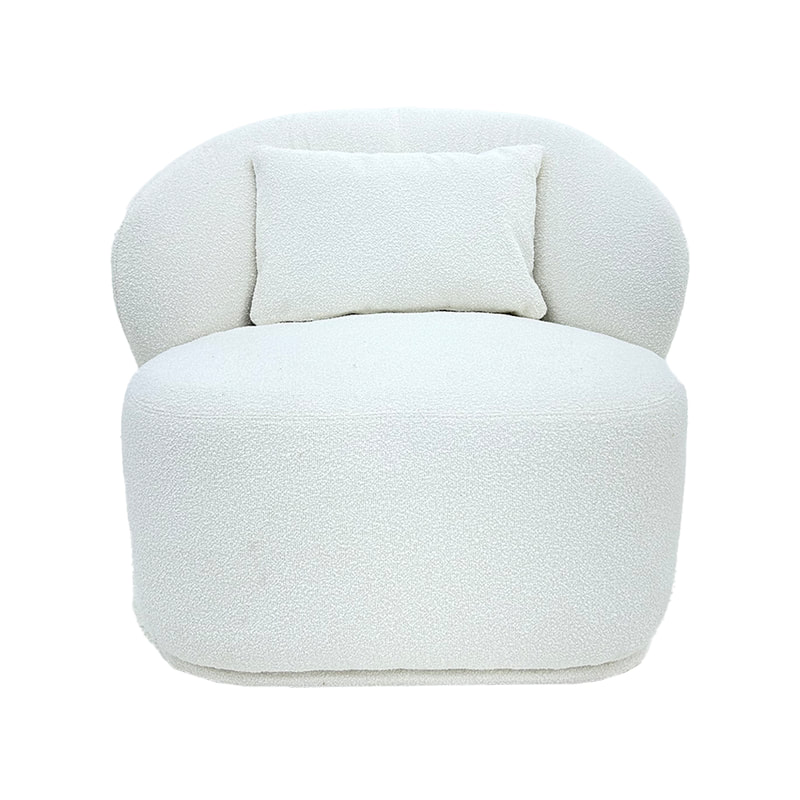 F-SN133-WH Blanca single seater sofa in white boucle fabric with gold base