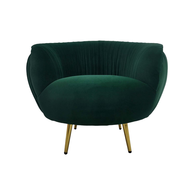 F-SN134-EG Charley single seater sofa in emerald green velvet with gold legs