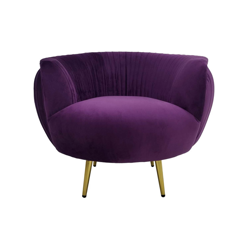 F-SN134-PR Charley single seater sofa in purple velvet with gold legs
