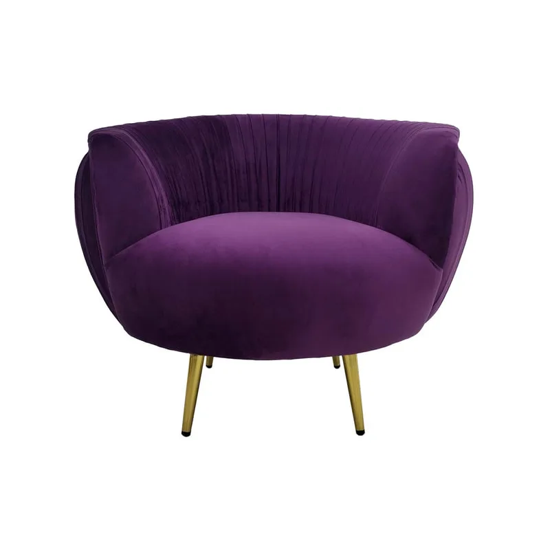 F-SN134-PR Charley single seater sofa in purple velvet with gold legs
