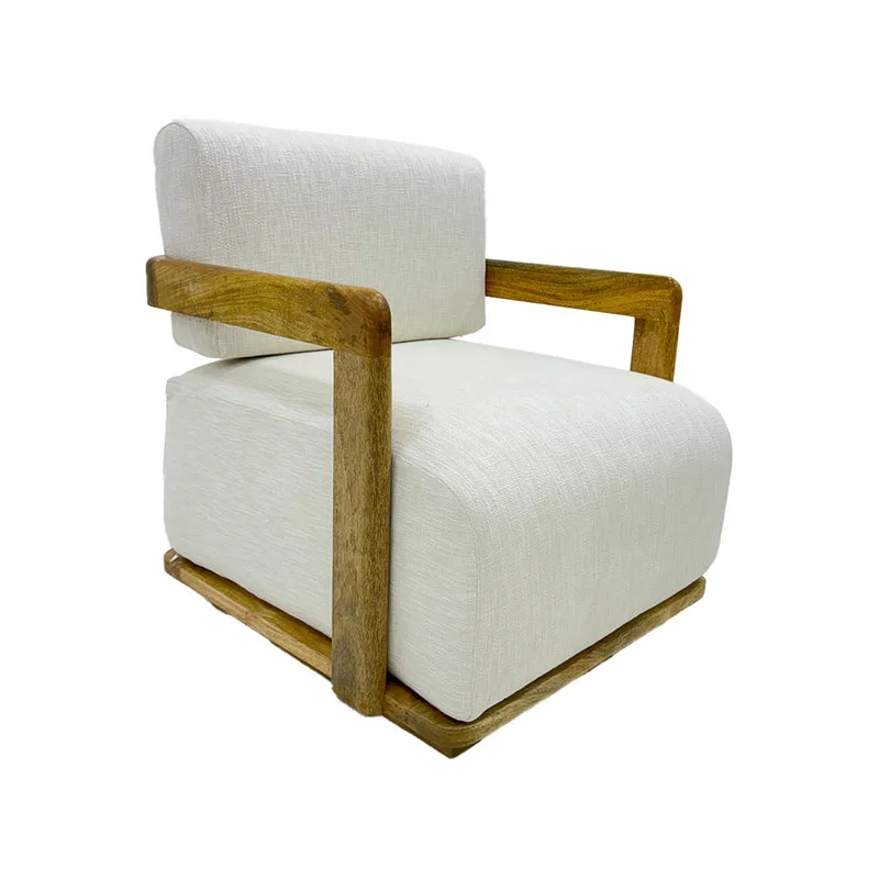 F-SF143-WH Cuthbert single seater sofa in white fabric with wooden frame