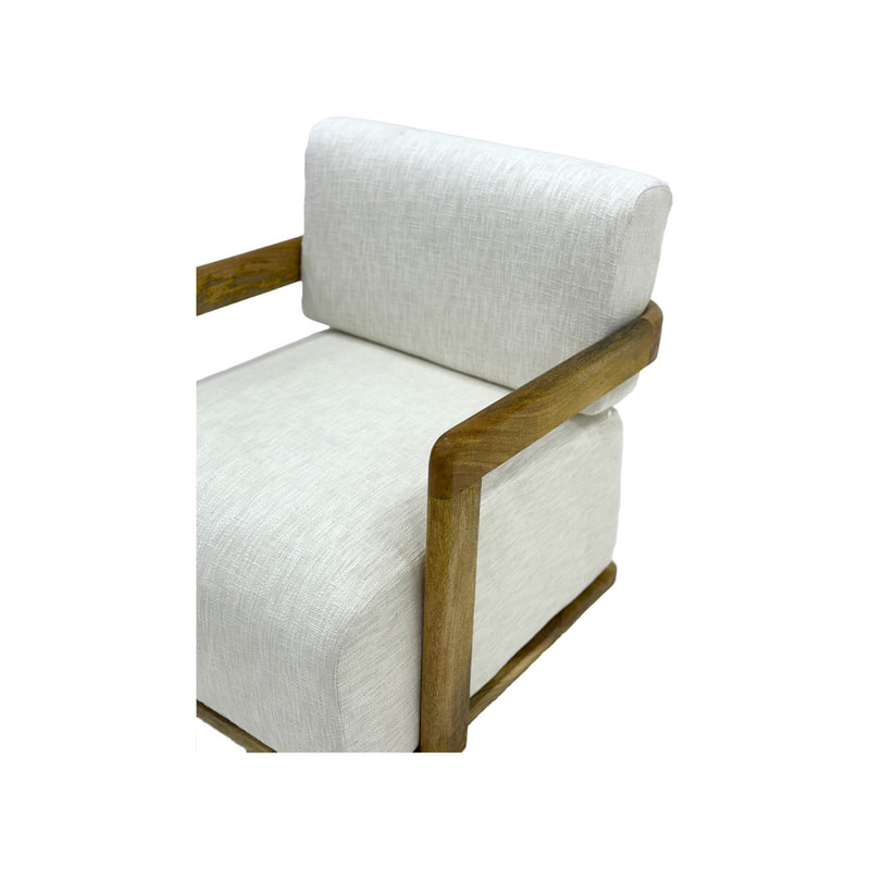 F-SF143-WH Cuthbert single seater sofa in white fabric with wooden frame