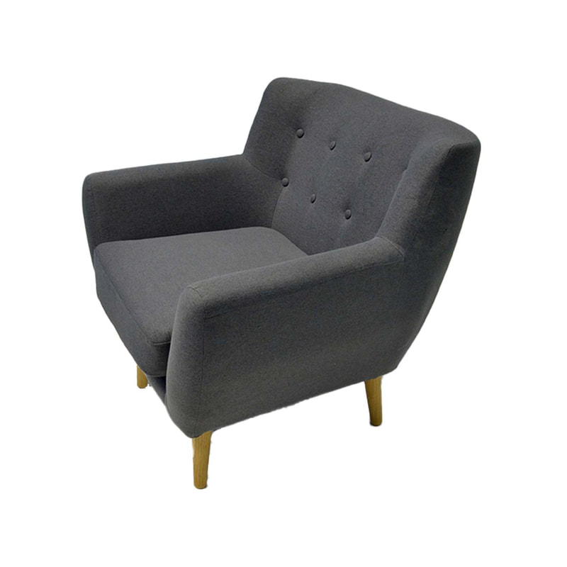 F-SN152-GY Zanbury single seater sofa in grey fabric with wooden legs