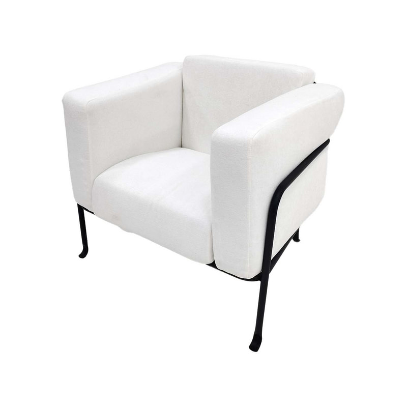 F-SF161-WH Harvey single seater sofa in white fabric with black metal frame