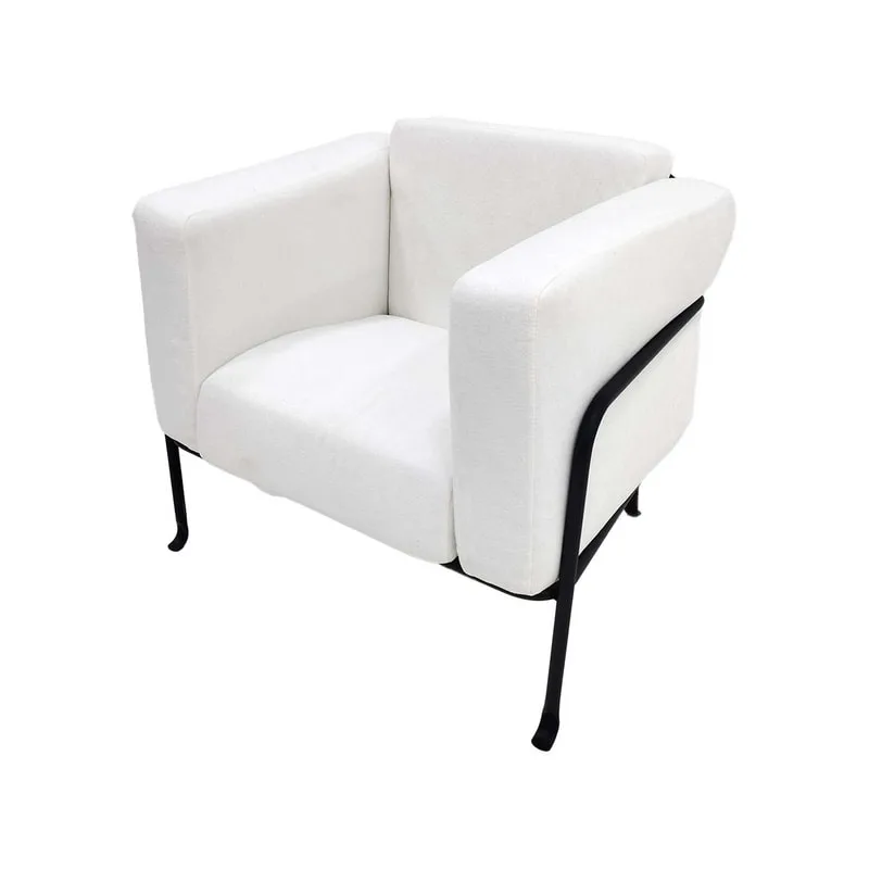 F-SF161-WH Harvey single seater sofa in white fabric with black metal frame