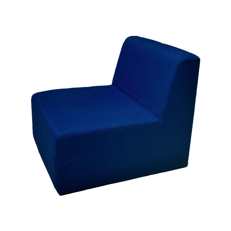 F-SN175-DB Alden single seater sofa in dark blue fabric with wooden legs
