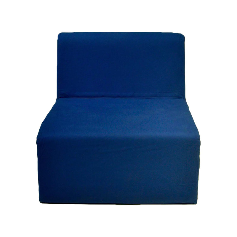 F-SN175-DB Alden single seater sofa in dark blue fabric with wooden legs