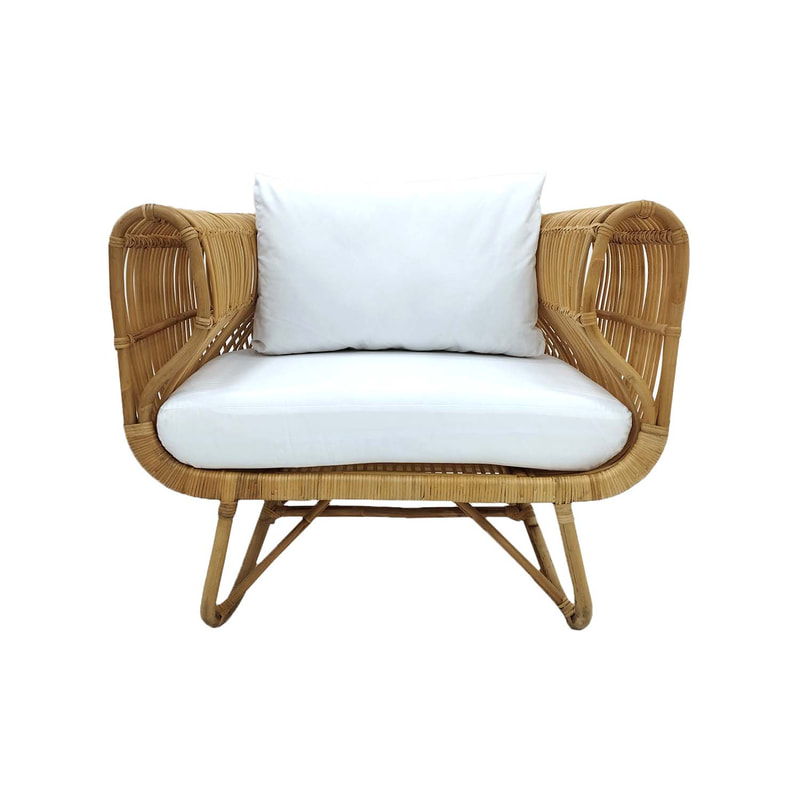 F-SN201-NT - Baja single seater sofa with natural cane frame and white cushions 