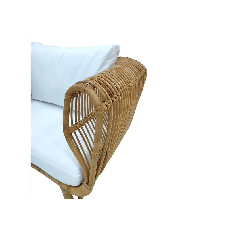 F-SN201-NT - Baja single seater sofa with natural cane frame and white cushions 