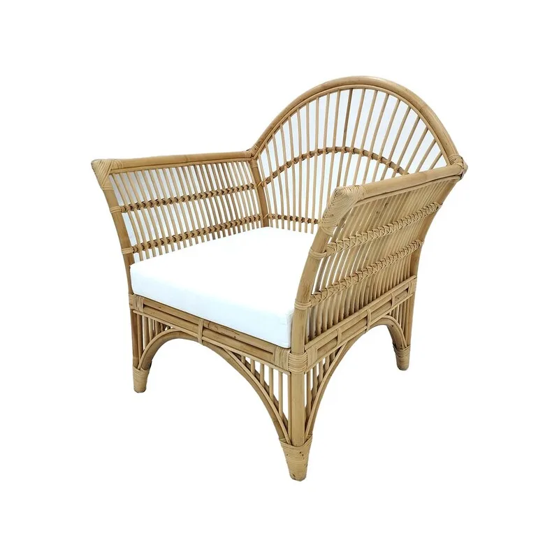 F-SN205-NT - single seater Java sofa with natural cane frame and white cushions 