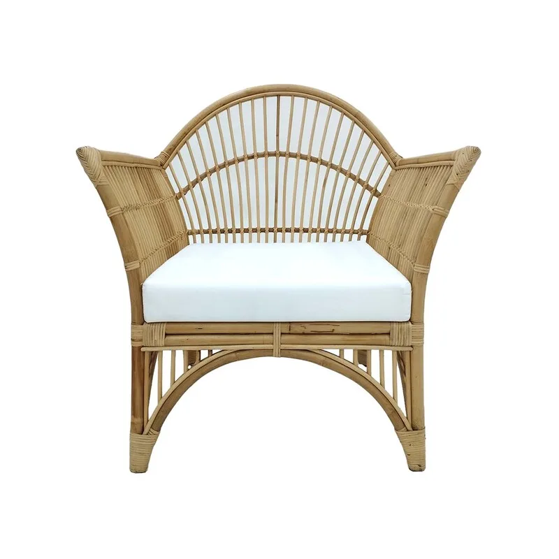 F-SN205-NT - single seater Java sofa with natural cane frame and white cushions 