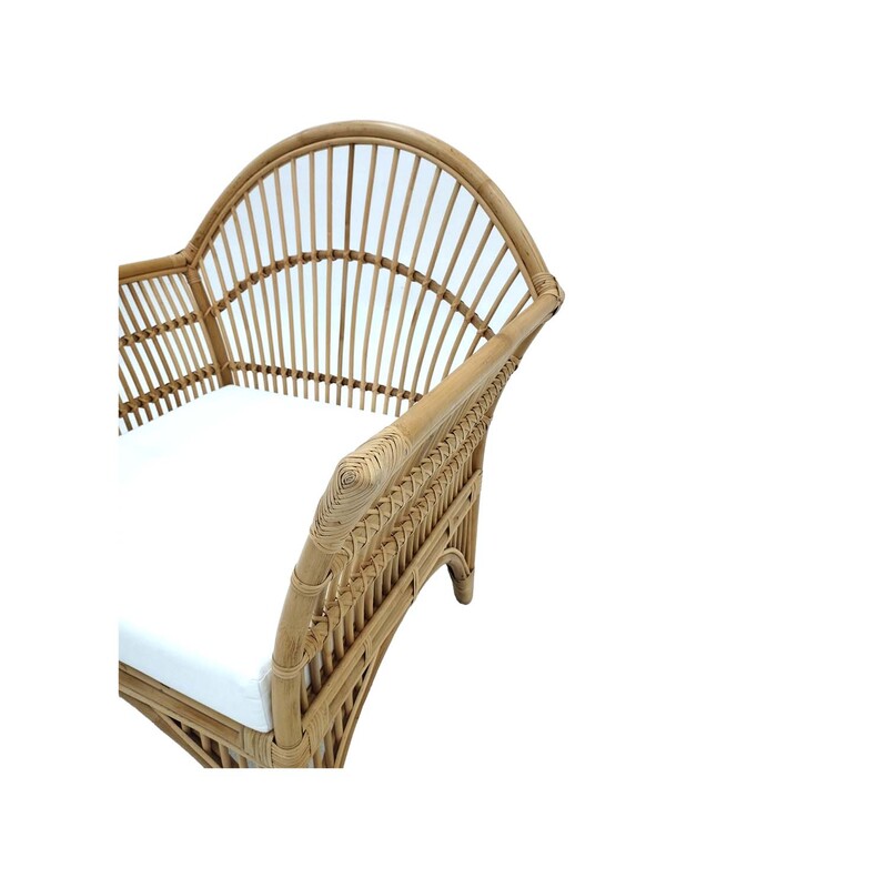 F-SN205-NT - single seater Java sofa with natural cane frame and white cushions 