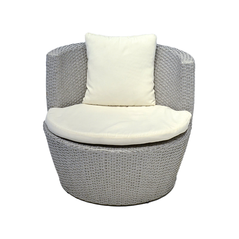 F-SN216-OW Corido single seater sofa in off-white rattan with beige cushions