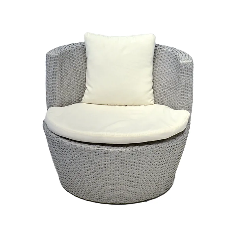 F-SN216-OW Corido single seater sofa in off-white rattan with beige cushions