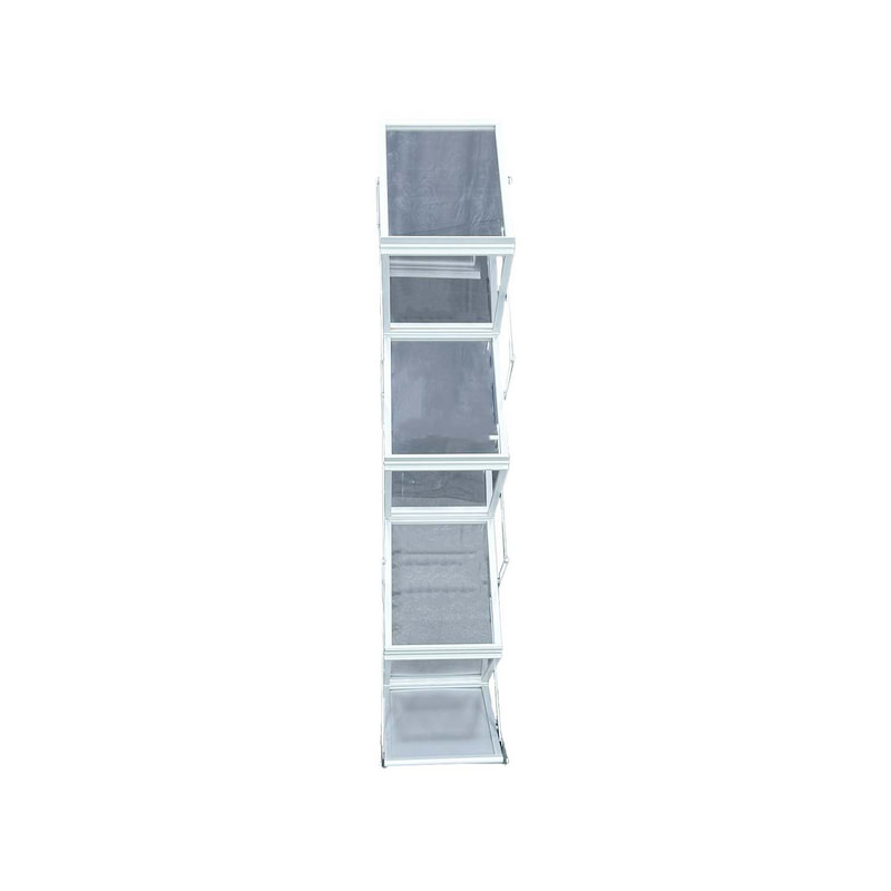 F-SS103-SI Type 1 Collapsible brochure stand in silver metal finish with acrylic panel shelves