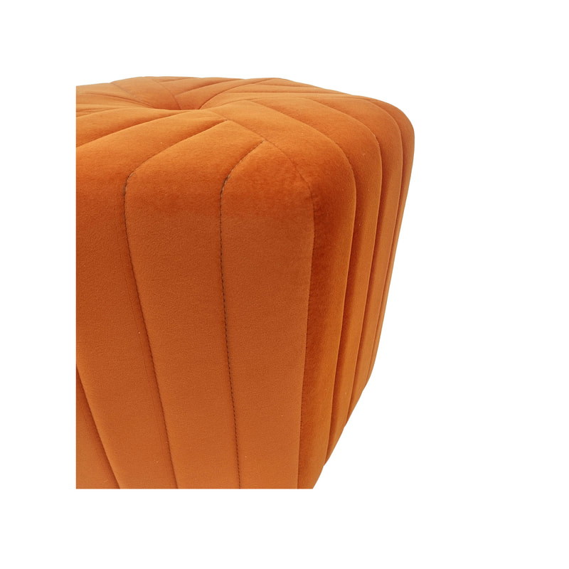 F-ST103-PO Derby stool in pumpkin orange velvet with black feet 