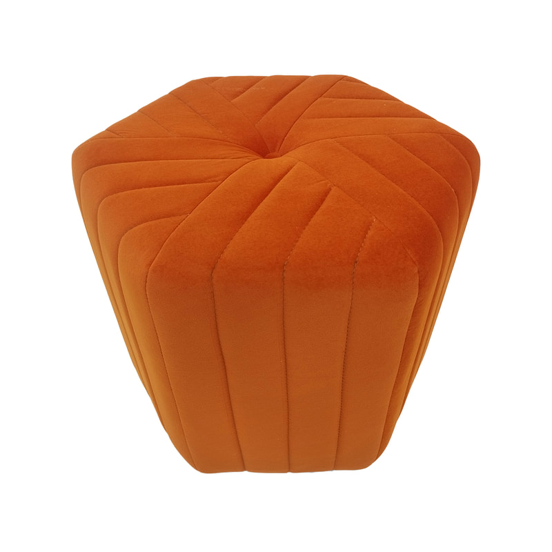 F-ST103-PO Derby stool in pumpkin orange velvet with black feet 