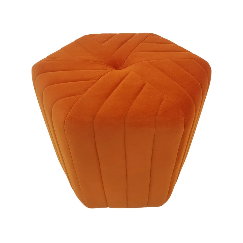 F-ST103-PO Derby stool in pumpkin orange velvet with black feet 