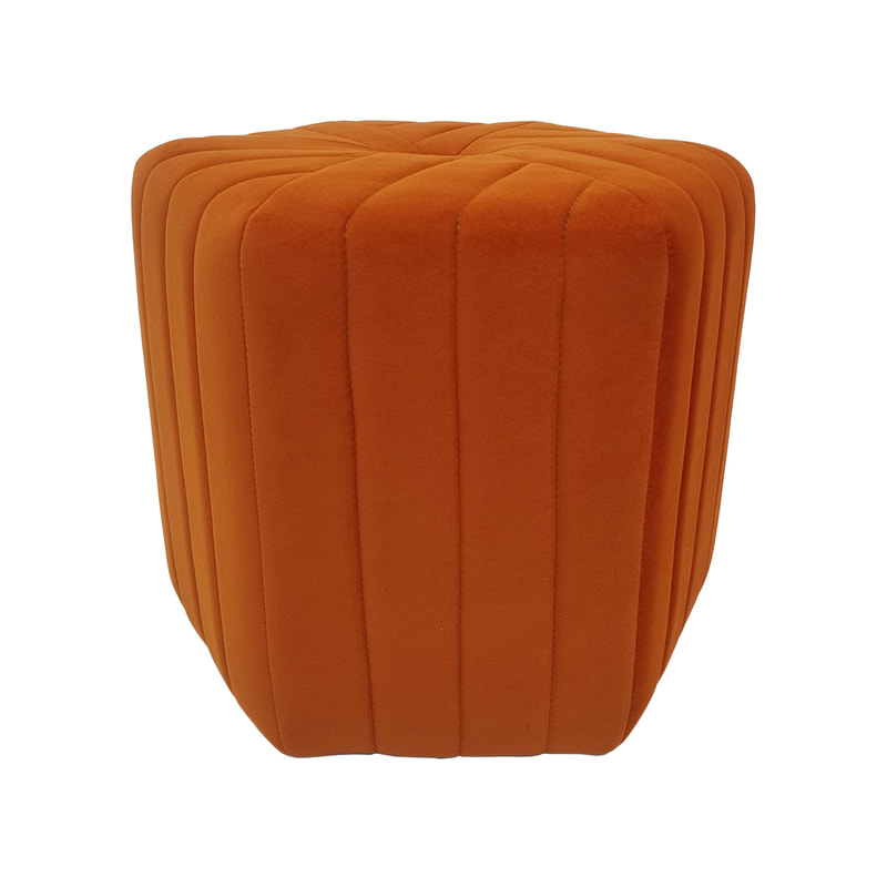 F-ST103-PO Derby stool in pumpkin orange velvet with black feet 