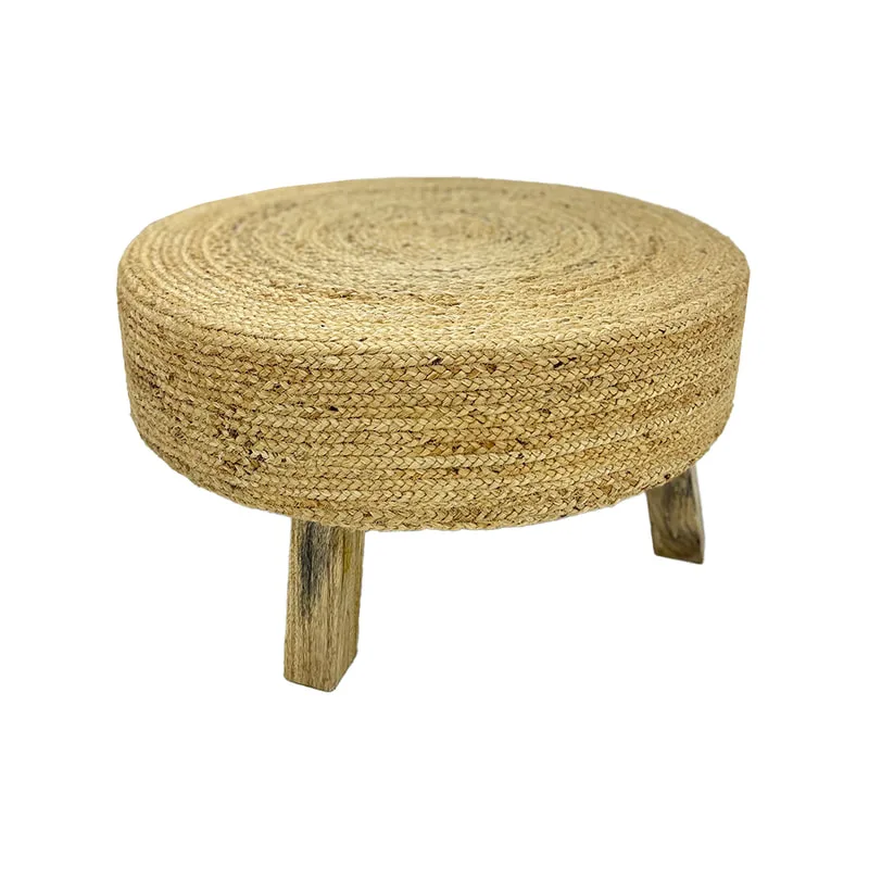 F-ST117-NT Himmi jute stool in natural jute with wooden legs 