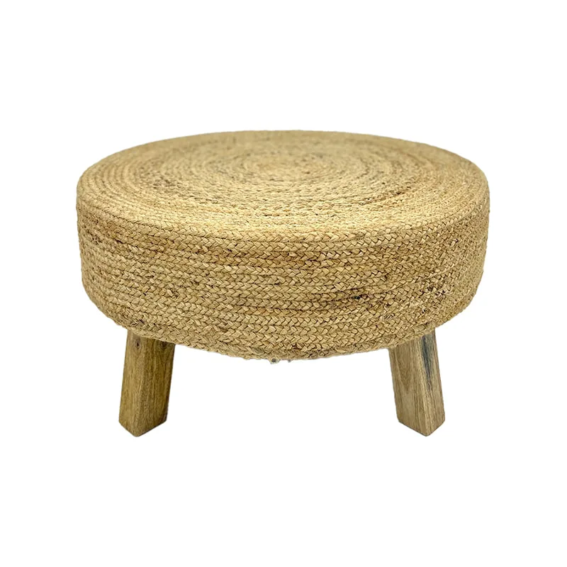 F-ST117-NT Himmi jute stool in natural jute with wooden legs 