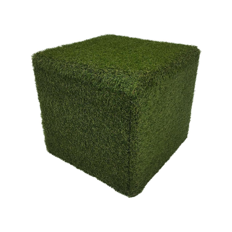 F-ST121-GS Eden stool in artificial grass with dark wooden feet 