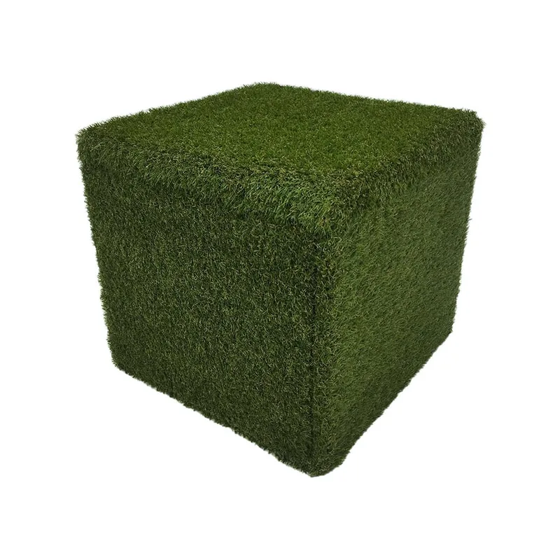 F-ST121-GS Eden stool in artificial grass with dark wooden feet 