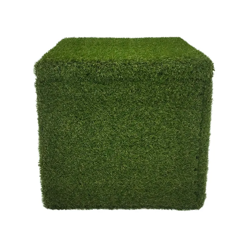 F-ST121-GS Eden stool in artificial grass with dark wooden feet 