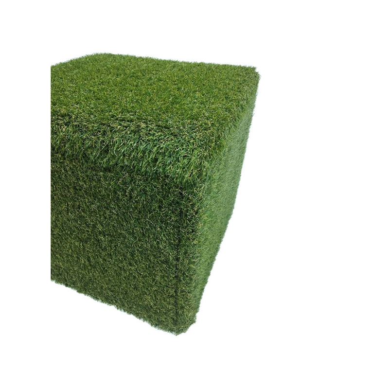 F-ST121-GS Eden stool in artificial grass with dark wooden feet 