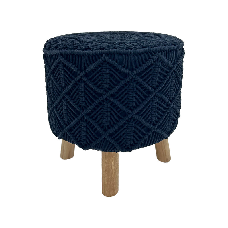 F-ST129-BL Natalia stool in black braided cotton with wooden legs