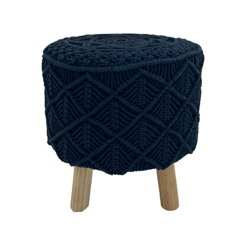F-ST129-BL Natalia stool in black braided cotton with wooden legs