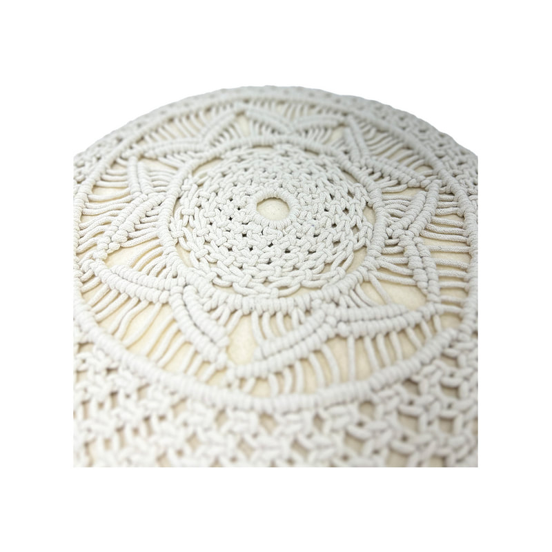 F-ST129-OW Natalia stool in off-white braided cotton with wooden legs