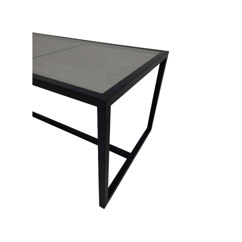F-TA106-BL Enzo table with black glass top and black metal frame