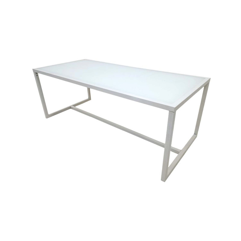 F-TA106-WH Enzo table with white glass top and white metal frame