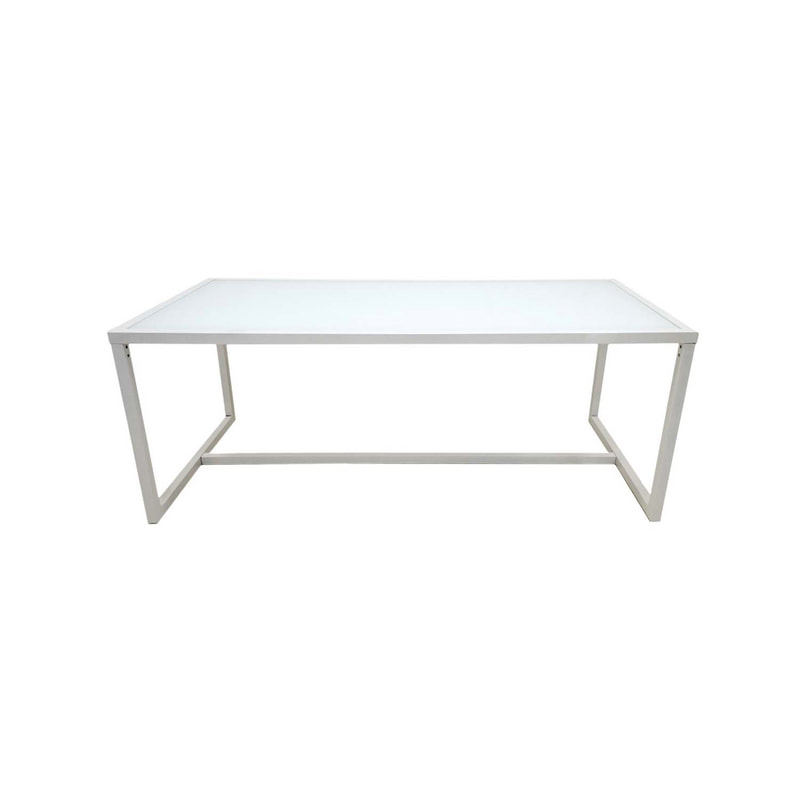 F-TA106-WH Enzo table with white glass top and white metal frame