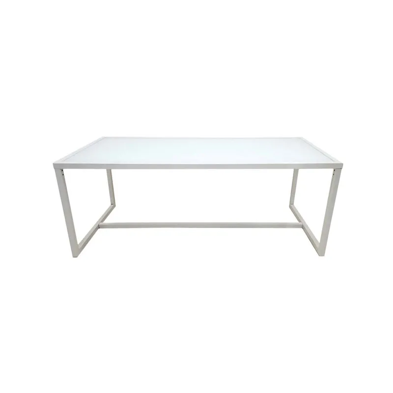F-TA106-WH Enzo table with white glass top and white metal frame