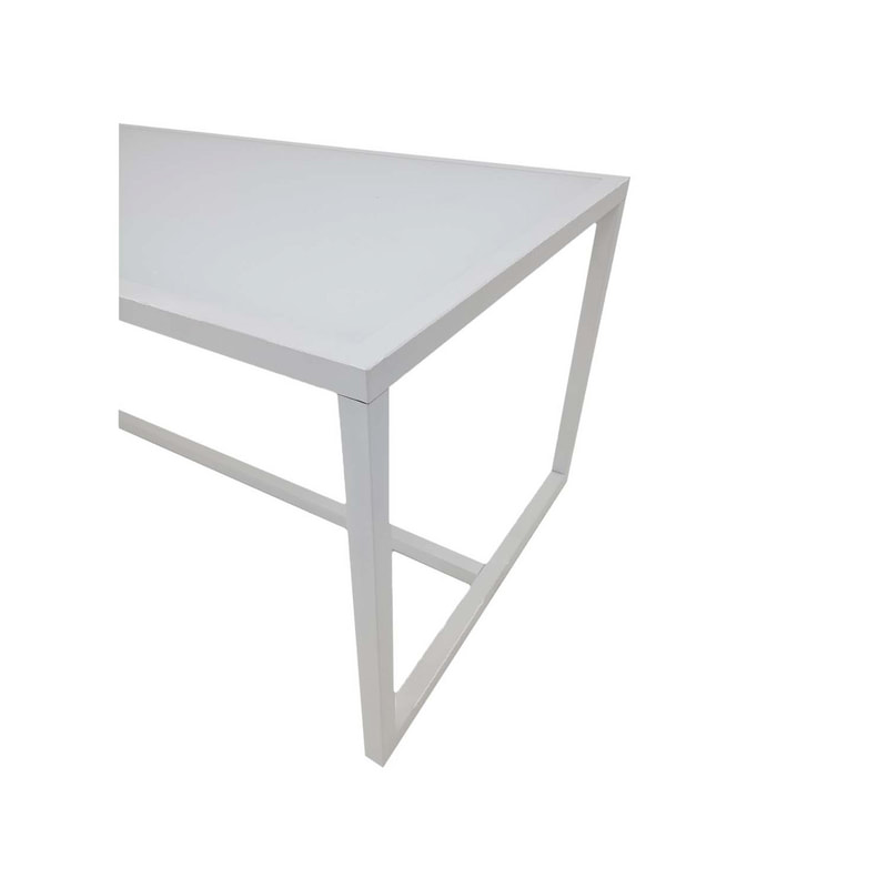 F-TA106-WH Enzo table with white glass top and white metal frame
