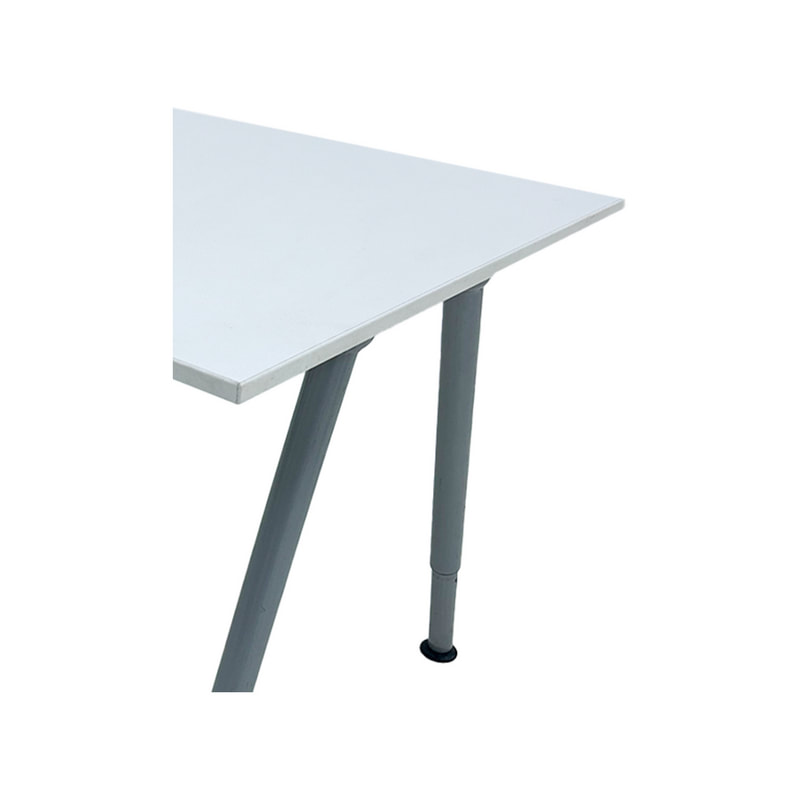 F-TA107-WH Mercury rectangular table in white with silver adjustable A-frame legs