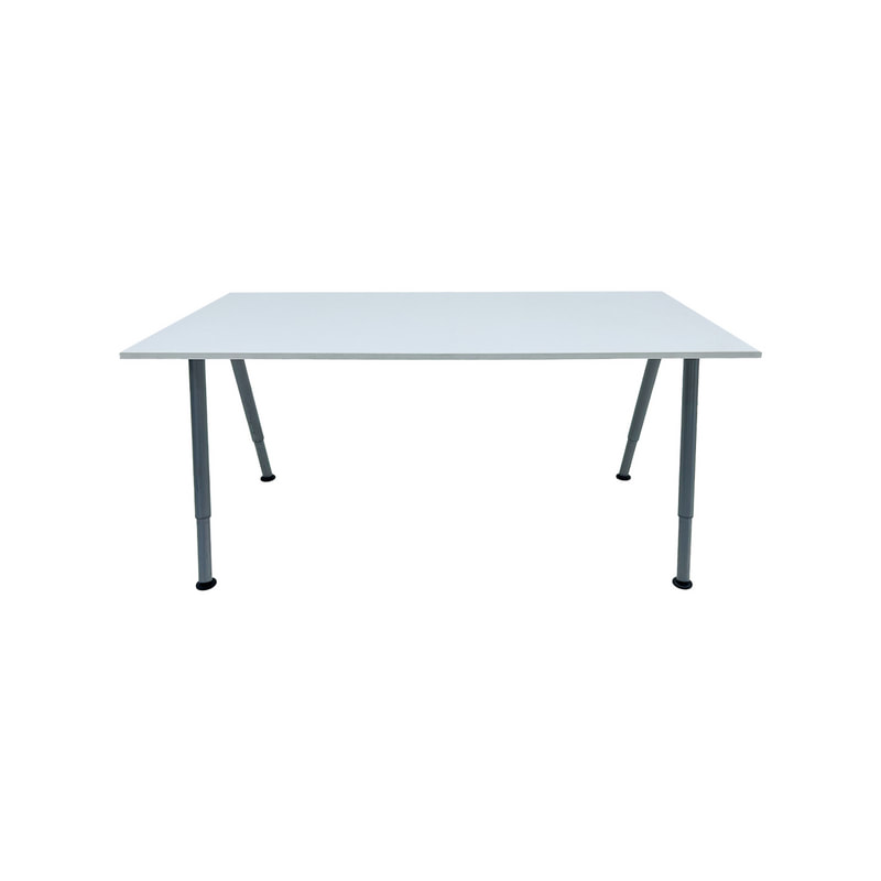 F-TA107-WH Mercury rectangular table in white with silver adjustable A-frame legs