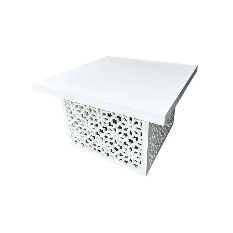 F-TA217-WH Marah square table in white with mashrabiya pattern frame