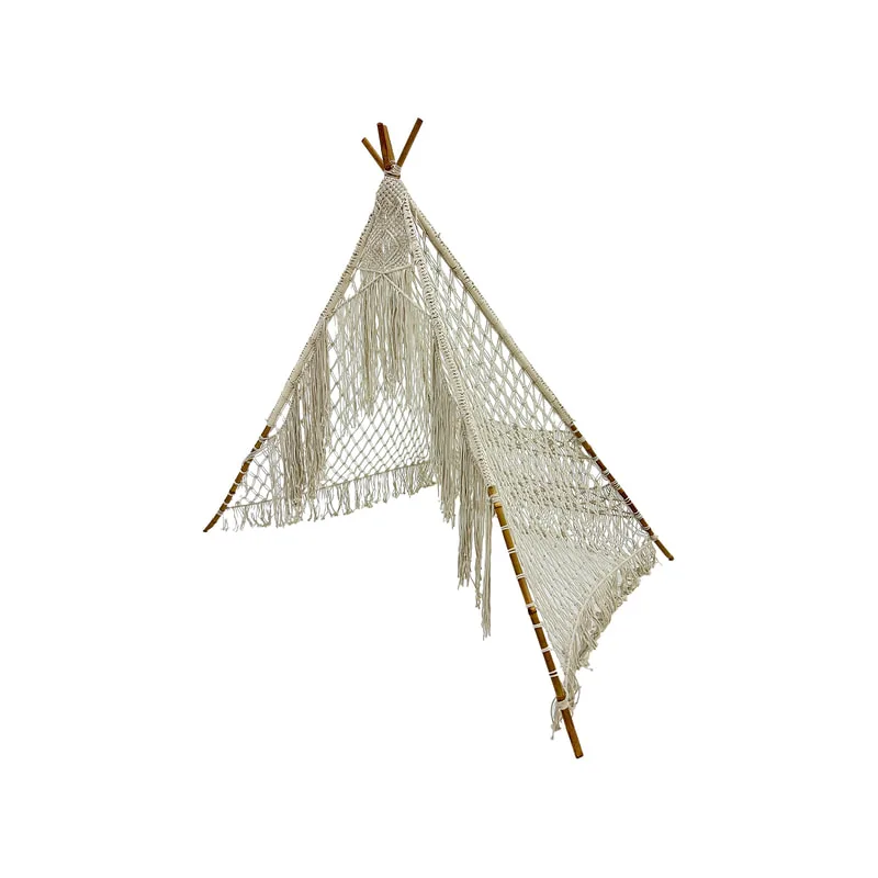 F-TP104-OW Zen tee pee in off white macrame with wooden frame 